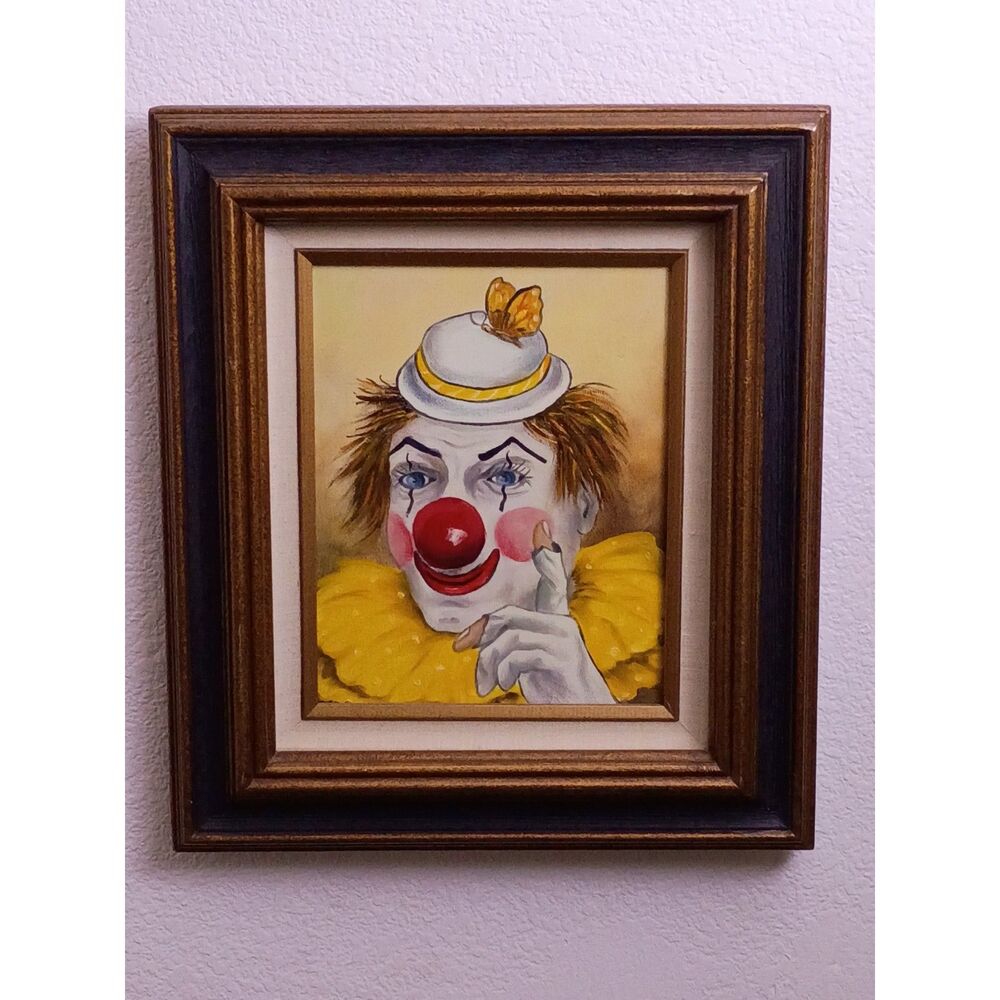 Vintage Oil Painting of a Clown, Circus Art Wall Decor Framed Painting